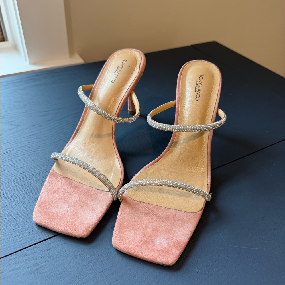 Tony Bianco Chase Sandal - Rose Suede, Rhinestone Straps, 9